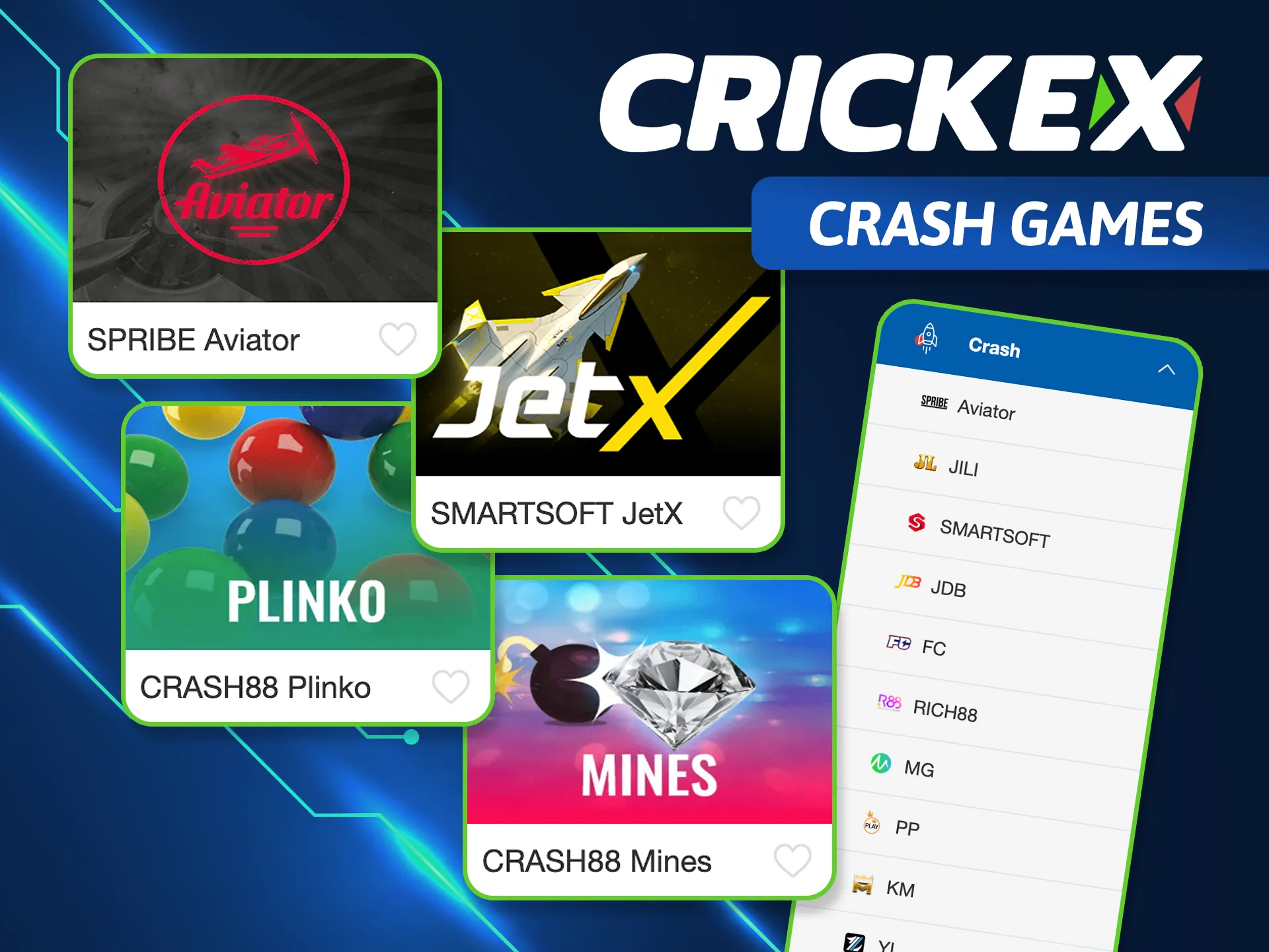 Test your nerves with Crickex crash games like Aviator, where timing your cash-out is the key to big wins.