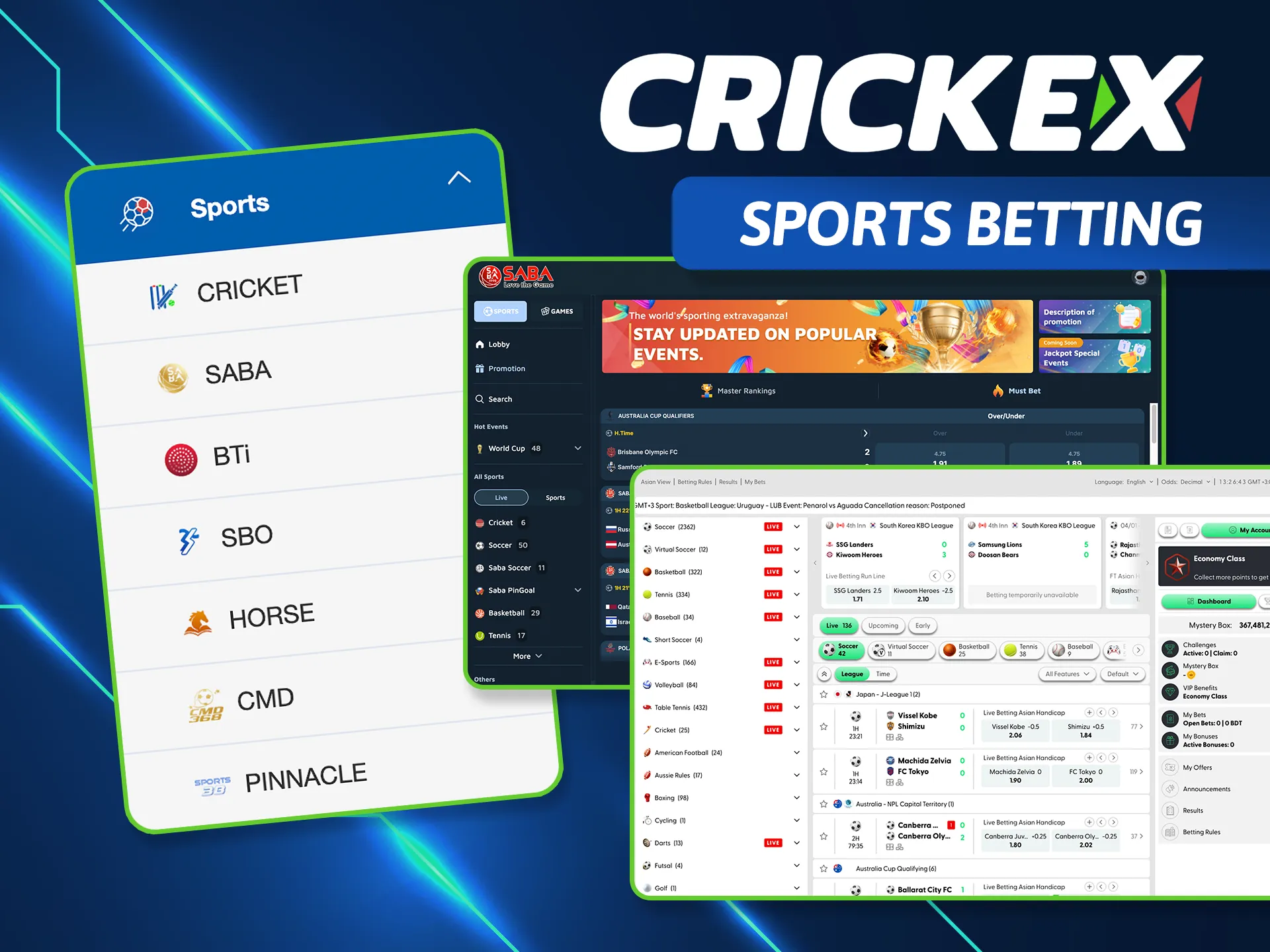 Explore a world of sports at Crickex, including Football, Tennis, Kabaddi, and Basketball with competitive global margins.