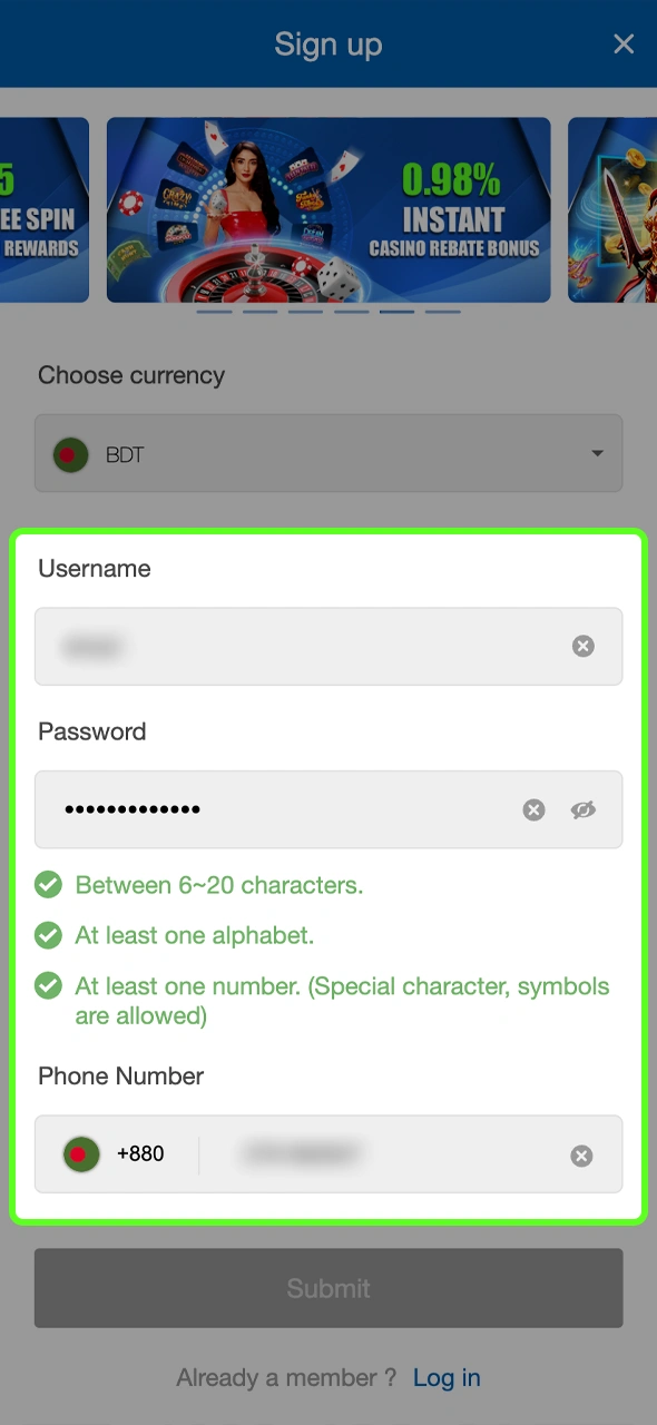 Fill in your unique username, password, and contact information to protect your Crickex profile and ensure fast account recovery.