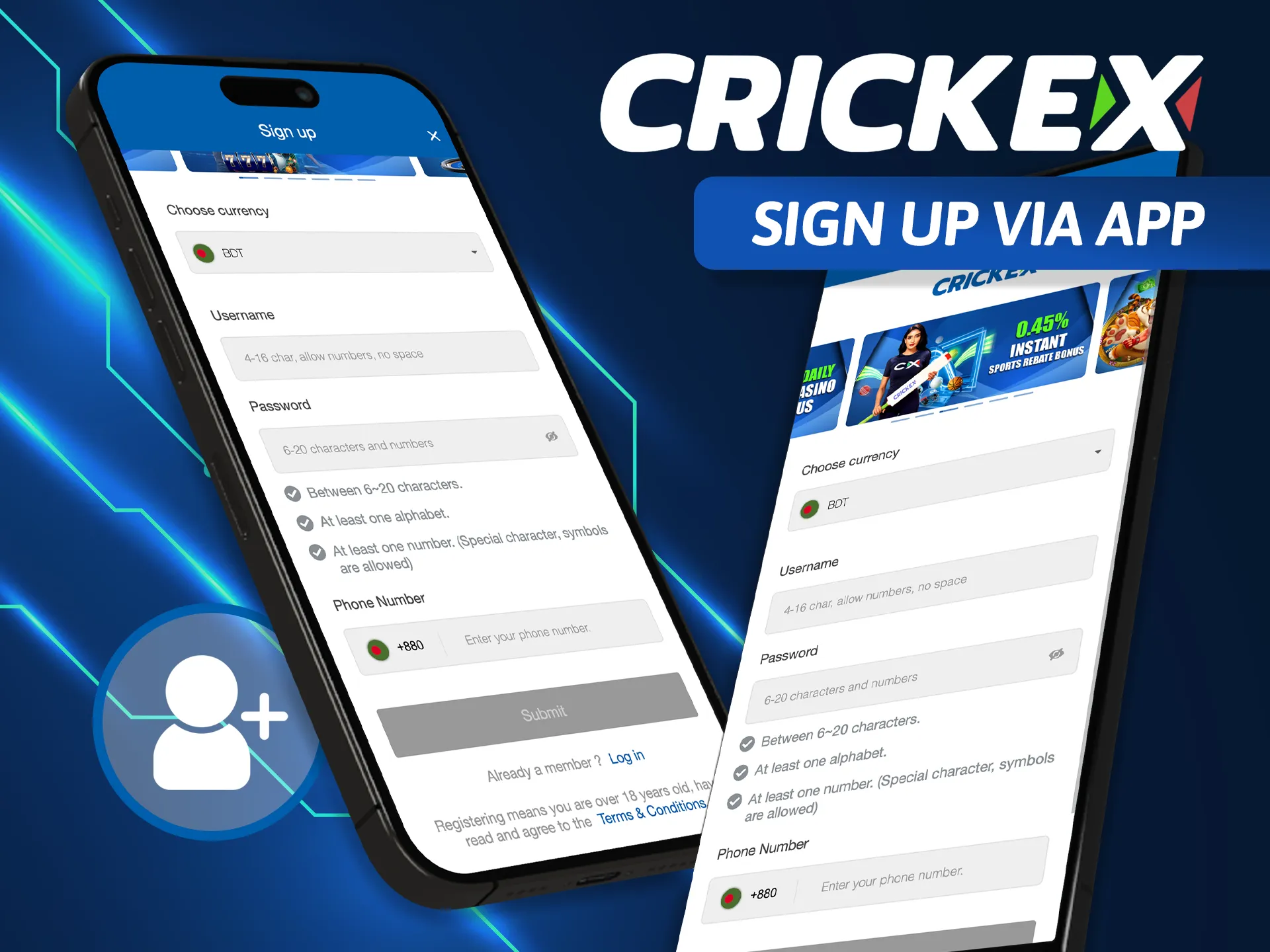 Experience the convenience of mobile registration; join Crickex directly through the high-speed Android APK or iOS web app.
